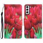 For Samsung Galaxy S21 5G Colored Drawing Leather Phone Case(Tulips) - 1