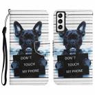 For Samsung Galaxy S21 5G Colored Drawing Leather Phone Case(Black Dog) - 1