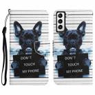 For Samsung Galaxy S21 FE 5G Colored Drawing Leather Phone Case(Black Dog) - 1