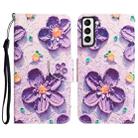 For Samsung Galaxy S21 FE 5G Colored Drawing Leather Phone Case(Purple Flower) - 1