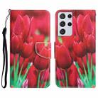 For Samsung Galaxy S21 Ultra 5G Colored Drawing Leather Phone Case(Tulips) - 1