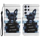 For Samsung Galaxy S21 Ultra 5G Colored Drawing Leather Phone Case(Black Dog) - 1
