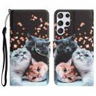 For Samsung Galaxy S22 Ultra 5G Colored Drawing Leather Phone Case(3 Cats) - 1