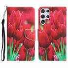 For Samsung Galaxy S22 Ultra 5G Colored Drawing Leather Phone Case(Tulips) - 1