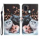 For Samsung Galaxy A21s Colored Drawing Leather Phone Case(3 Cats) - 1