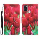 For Samsung Galaxy A21s Colored Drawing Leather Phone Case(Tulips) - 1