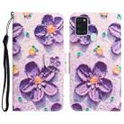 For Samsung Galaxy A21s Colored Drawing Leather Phone Case(Purple Flower) - 1