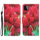 For Samsung Galaxy A22 5G Colored Drawing Leather Phone Case(Tulips) - 1