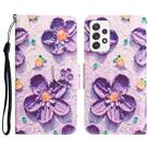 For Samsung Galaxy A52 5G / 4G Colored Drawing Leather Phone Case(Purple Flower) - 1