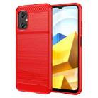 For Xiaomi Poco M4 5G Global Brushed Texture Carbon Fiber TPU Case(Red) - 1