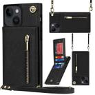 For iPhone 14 Plus Cross-body Zipper Square Phone Case with Holder (Black) - 1