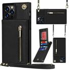 For iPhone 14 Pro Cross-body Zipper Square Phone Case with Holder(Black) - 1