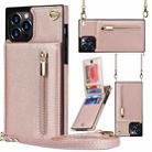 For iPhone 14 Pro Cross-body Zipper Square Phone Case with Holder(Rose Gold) - 1