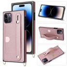 For iPhone 14 Pro Max Crossbody Lanyard Shockproof Protective Phone Case (Rose Gold) - 1