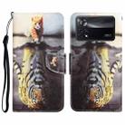 For Xiaomi Poco X4 Pro 5G Colored Drawing Leather Phone Case(Tiger) - 1