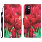 For Xiaomi Poco M4 Pro 5G Colored Drawing Leather Phone Case(Tulips) - 1