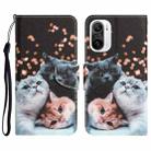 For Xiaomi Poco F3 Colored Drawing Leather Phone Case(3 Cats) - 1