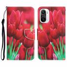 For Xiaomi Poco F3 Colored Drawing Leather Phone Case(Tulips) - 1