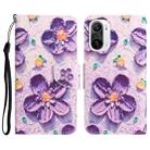 For Xiaomi Poco F3 Colored Drawing Leather Phone Case(Purple Flower) - 1