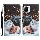 For Xiaomi Mi 11 Lite Colored Drawing Leather Phone Case(3 Cats) - 1