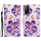 For Xiaomi Mi 10T 5G Colored Drawing Leather Phone Case(Purple Flower) - 1