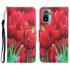 For Xiaomi Redmi Note 10 4G Colored Drawing Leather Phone Case(Tulips) - 1