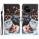 For Xiaomi Redmi 10C Colored Drawing Leather Phone Case(3 Cats) - 1