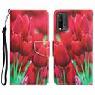 For Xiaomi Redmi 9T Colored Drawing Leather Phone Case(Tulips) - 1