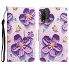 For Xiaomi Redmi 9T Colored Drawing Leather Phone Case(Purple Flower) - 1