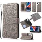 For iPhone 13 Skin Feel Embossed Sunflower Horizontal Leather Case(Gray) - 1