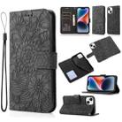 For iPhone 13 mini Skin Feel Embossed Sunflower Horizontal Leather Case (Black) - 1