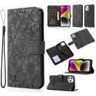 For iPhone 13 Pro Skin Feel Embossed Sunflower Horizontal Leather Case (Black) - 1