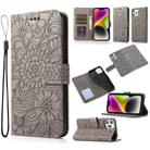 For iPhone 13 Pro Skin Feel Embossed Sunflower Horizontal Leather Case (Gray) - 1