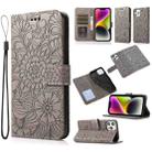 For iPhone 13 Pro Max Skin Feel Embossed Sunflower Horizontal Leather Case (Gray) - 1