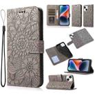 For iPhone 14 Plus Skin Feel Embossed Sunflower Horizontal Leather Case (Gray) - 1