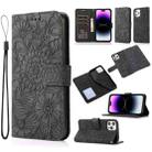 For iPhone 14 Pro Skin Feel Embossed Sunflower Horizontal Leather Case(Black) - 1