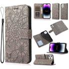 For iPhone 14 Pro Skin Feel Embossed Sunflower Horizontal Leather Case(Gray) - 1