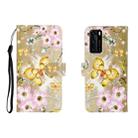 For Huawei P40 3D Colored Drawing Horizontal Flip Leather Case with Holder & Card Slot & Wallet(Golden Butterfly) - 1