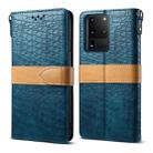 For Galaxy S20 Ultra Splicing Color Crocodile Texture PU Horizontal Flip Leather Case with Wallet & Holder & Card Slots & Lanyard(Blue) - 1