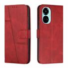 For Tecno Camon 19 Pro 5G Stitching Calf Texture Buckle Leather Phone Case(Red) - 1