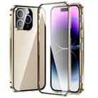 For iPhone 14 Pro Max Magnetic Double-buckle HD Tempered Glass Phone Case (Gold) - 1