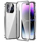 For iPhone 14 Pro Max Magnetic Double-buckle HD Tempered Glass Phone Case (Silver) - 1