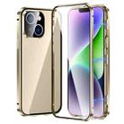 For iPhone 14 Magnetic Double-buckle HD Tempered Glass Phone Case (Gold) - 1