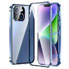 For iPhone 14 Magnetic Double-buckle HD Tempered Glass Phone Case (Blue) - 1