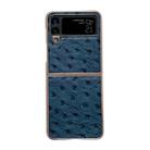 For Samsung Galaxy Z Flip4 5G Genuine Leather Ostrich Texture Nano Electroplating Phone Case(Blue) - 1