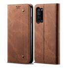 For OPPO Reno 3 5G / Reno 3 Youth Denim Texture Casual Style Horizontal Flip Leather Case with Holder & Card Slots & Wallet(Brown) - 1