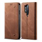 For OnePlus 8 Pro Denim Texture Casual Style Horizontal Flip Leather Case with Holder & Card Slots & Wallet(Brown) - 1