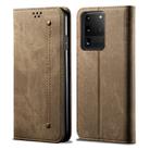 For Galaxy S20 Ultra Denim Texture Casual Style Horizontal Flip Leather Case with Holder & Card Slots & Wallet(Khaki) - 1