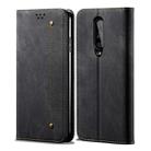 For OnePlus 8 Denim Texture Casual Style Horizontal Flip Leather Case with Holder & Card Slots & Wallet(Black) - 1