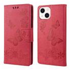 For iPhone 14 Plus Butterfly Embossed Horizontal Flip Leather Phone Case (Red) - 1